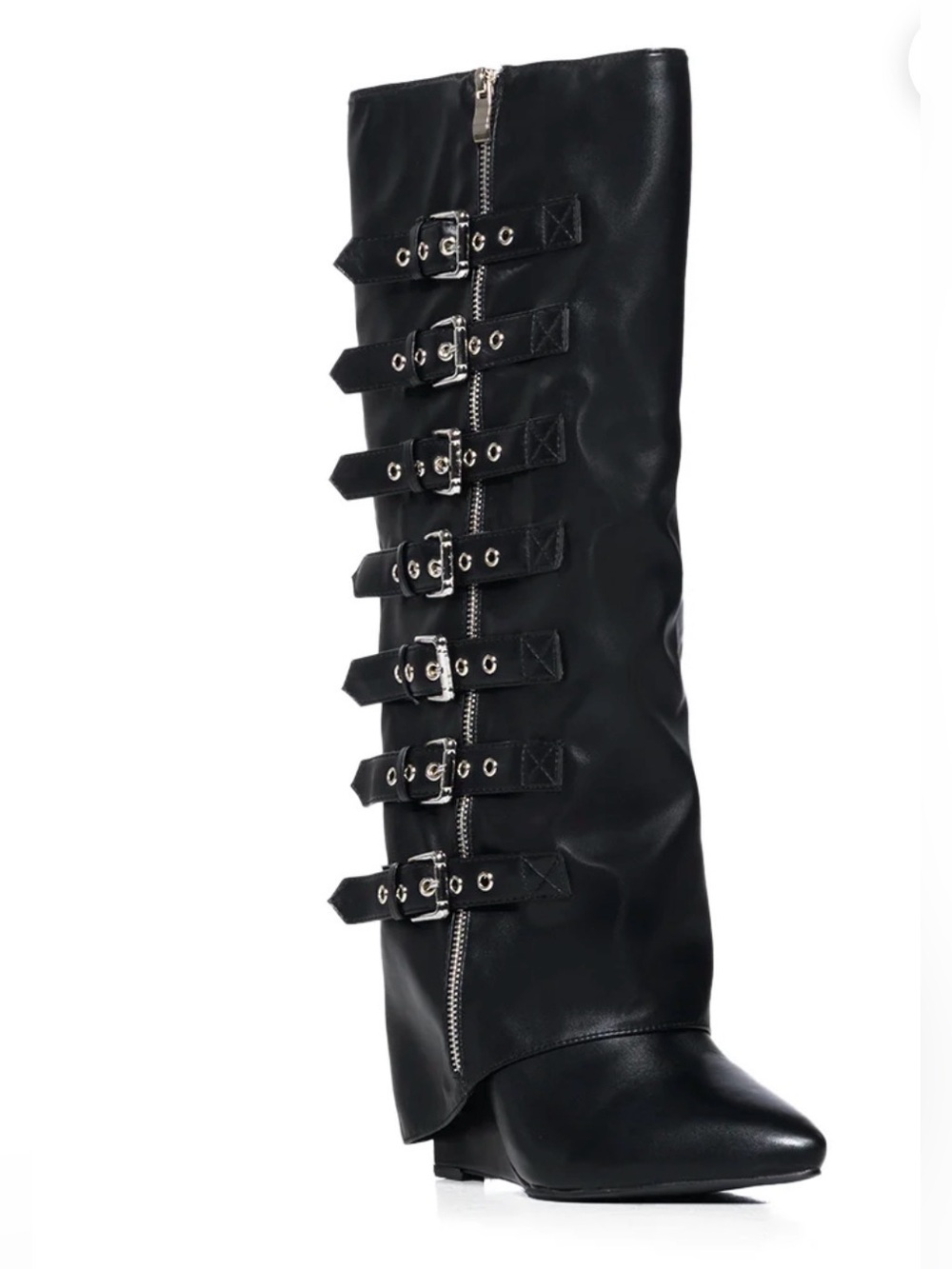 Black Buckled Knee-High Women's Boots